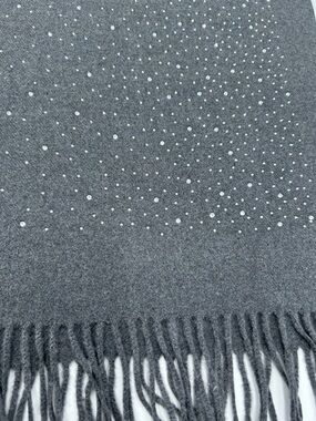 Pretty Persuasions Gray Fringe Scarf with Crystal Studs